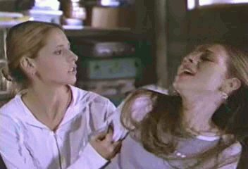 Buffy restrains Dawn in the basement
